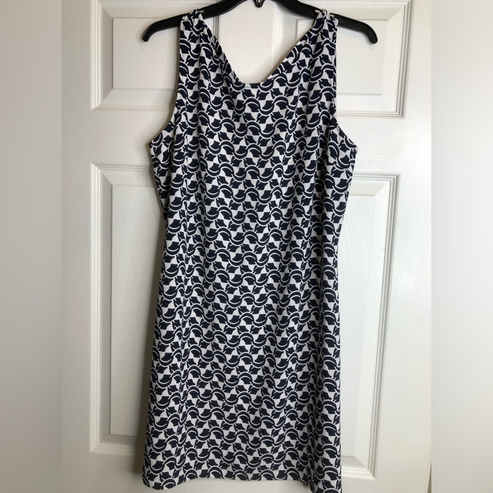 Kaari Blue Navy and White Geometric Midi Dress